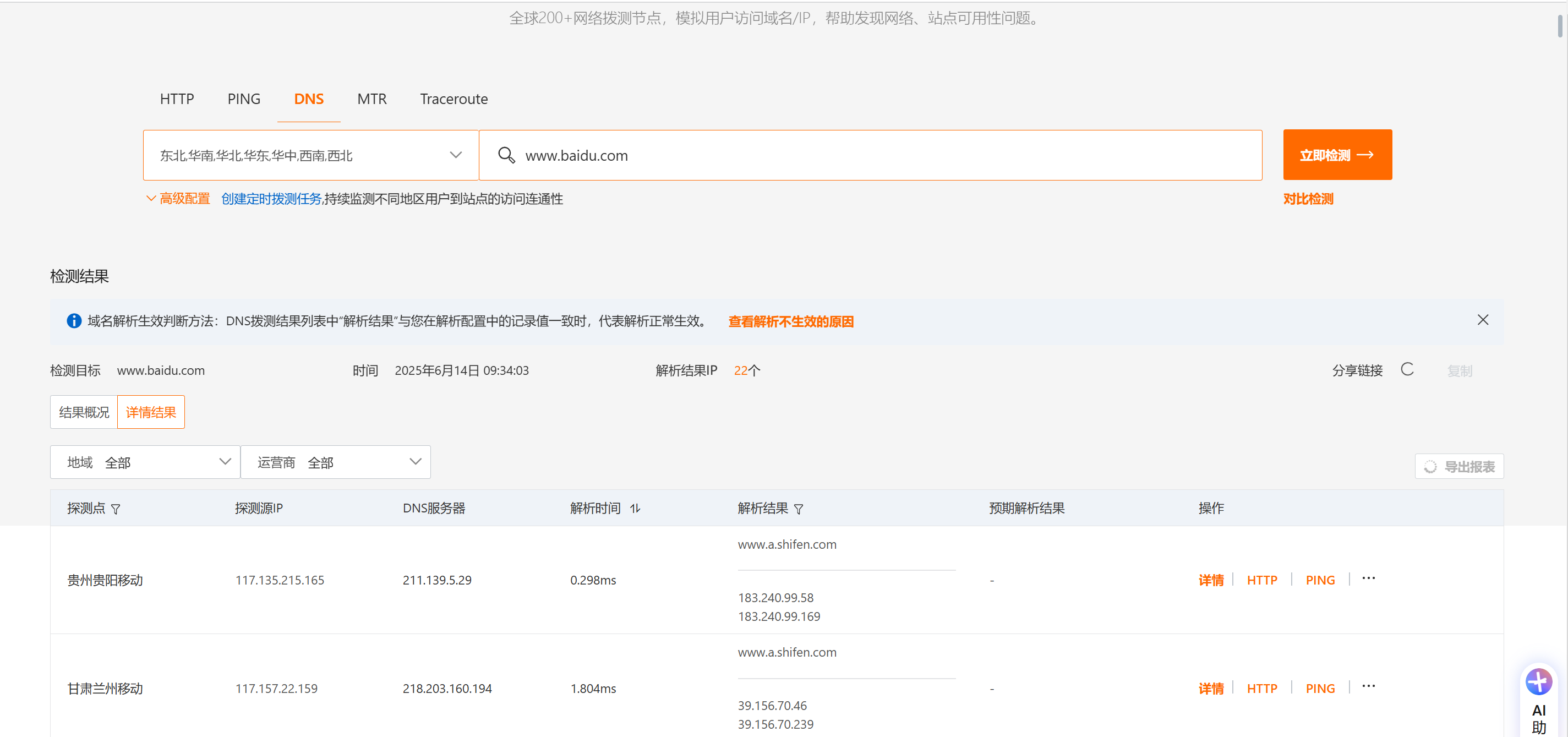 DNS检测结果